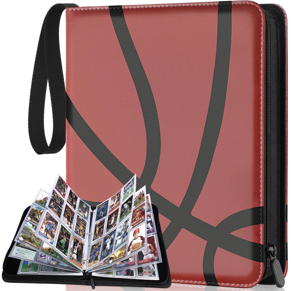 Trading Card Binder Album, PU Leather Baseball Card Binder with 900 Side Loading Pockets, Double Sided Pocket Zipper Card Binder for MTC, TCG, Game Cards, Sports Cards (Basketball)