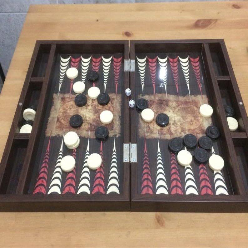 19"-in Backgammon Board Set for Adults World Map X Large Wooden Game Board Handmade Game Sets and Pieces - Gift idea for Dad, Husband, Birthdays