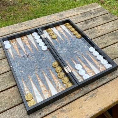 19"-inch Backgammon Board Set for Adults Large Wooden Game Board Handmade Game Sets and Checkers Marble Pattren - Gift idea for Dad, Husband, Birthdays