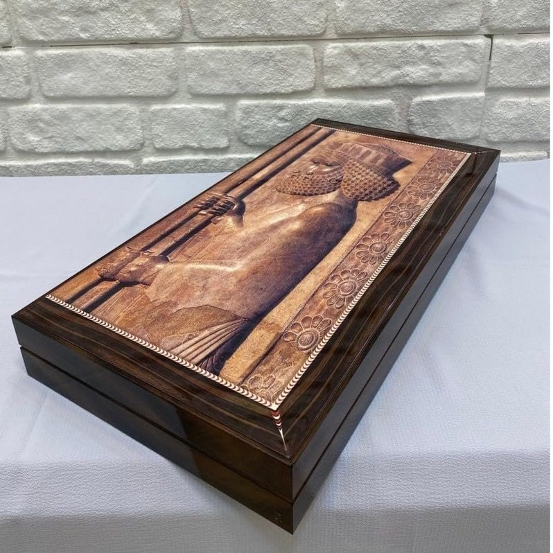19-inch Antique Backgammon Set for Adults X Large Wooden Game Board Handmade Game Sets and Checkers/Gift idea for Dad, Husband, Birthdays