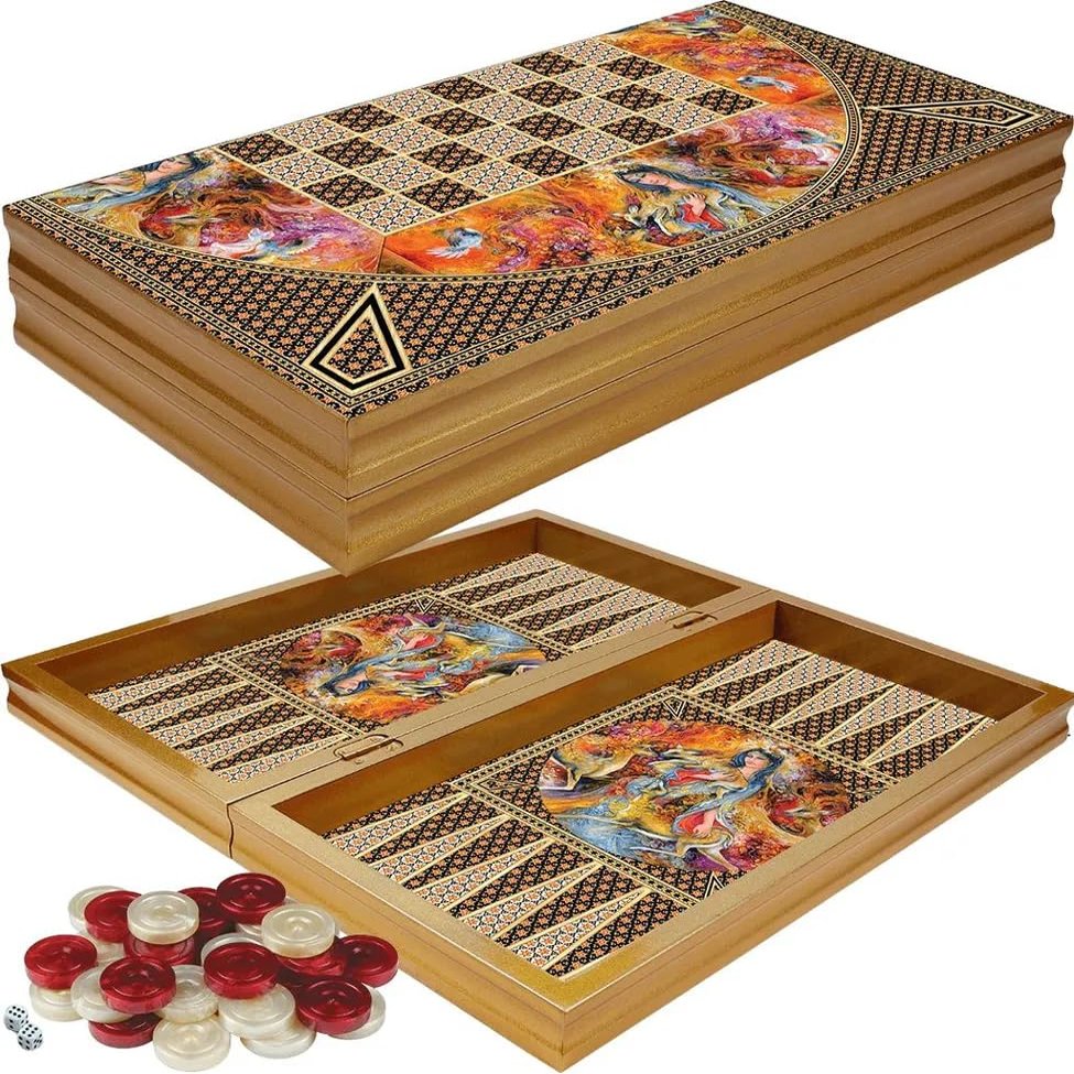 19"-inch Persian Backgammon Board Chess Set for Adults X Large Wooden Game Board Handmade Game Sets and Checkers - Gift idea for Dad, Husband, Birthdays