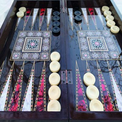 19"-inch Backgammon Board Chess Set for Adults Mother of Pearl Large Wooden Game Board Handmade Game Sets and Checkers - Gift idea for Dad, Birthdays