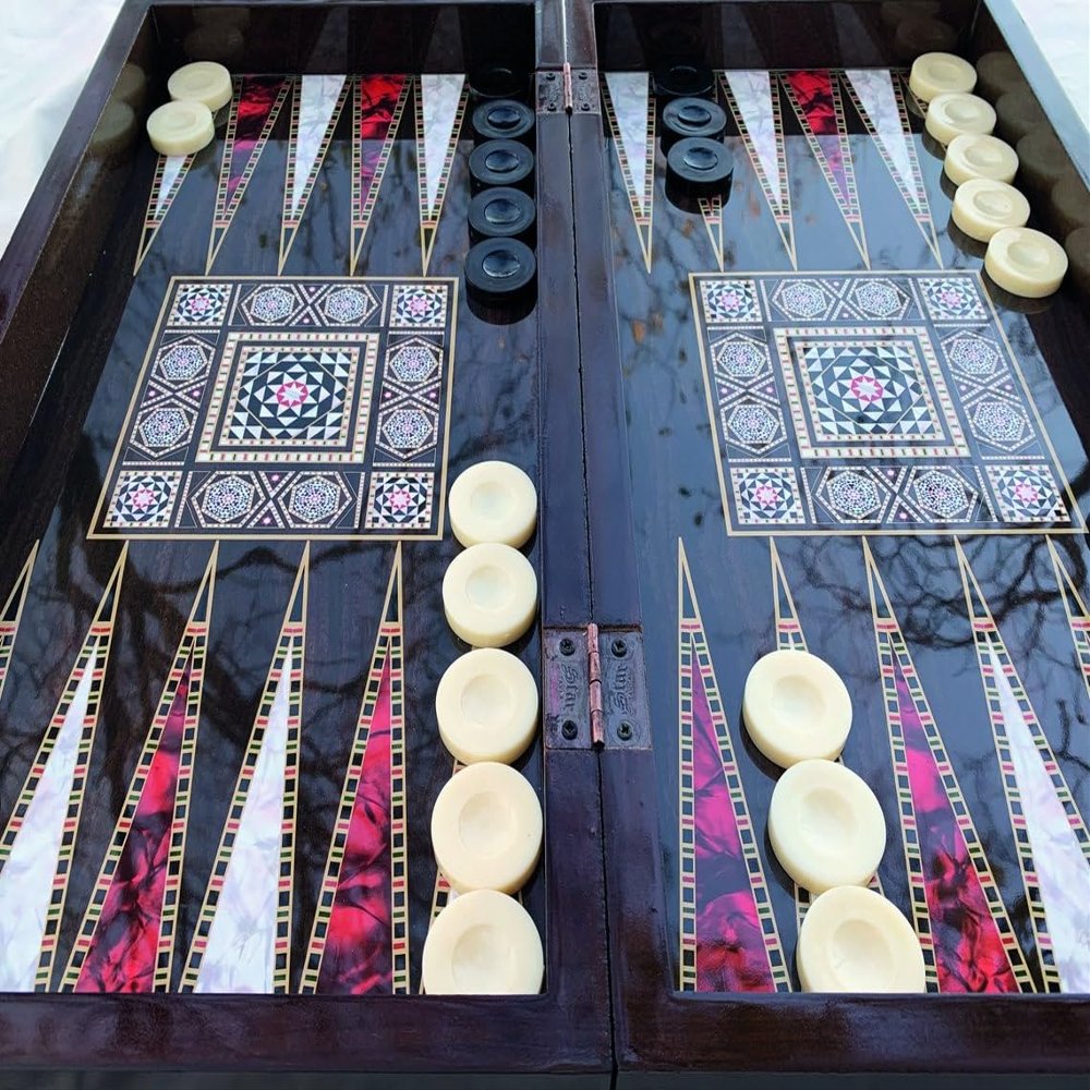19"-inch Backgammon Board Chess Set for Adults Mother of Pearl Large Wooden Game Board Handmade Game Sets and Checkers - Gift idea for Dad, Birthdays