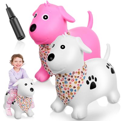 VercanMonth 2 Pack Bouncy Animal Dog Hopper Inflatable Bouncing Horse Hopper Toys Jumping Ride on Hopping Bounce with Pump Rubber Bouncing Animal Gift for Boys Girls(White, Pink,Classic Style)