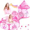 3 in 1 Girls Princess Play Tent for Kids: Pop Up Toddlers Playhouse with Baby Crawl Tunnel, Ball Pit and Castle Tent - Pink Children Play Tent Toys Indoor and Outdoor Game for Birthday Gift view 1
