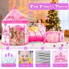 3 in 1 Girls Princess Play Tent for Kids: Pop Up Toddlers Playhouse with Baby Crawl Tunnel, Ball Pit and Castle Tent - Pink Children Play Tent Toys Indoor and Outdoor Game for Birthday Gift view 4