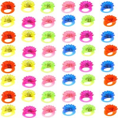 PowerTRC 48 Pack Flashing LED Light Up Jelly Rubber Rings Finger Toys for Kids | Colorful Bulk Event, Birthday, Rave, Concert, Party Favors Gifts Idea