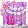 10th Birthday Decorations for Girls Pink Purple - Double Digits Party Supplies,10 Year Old Ten Birthday Decor, Happy Birthday Banner, Foil Backdrops,Garland,Number 10 Balloons. view 1