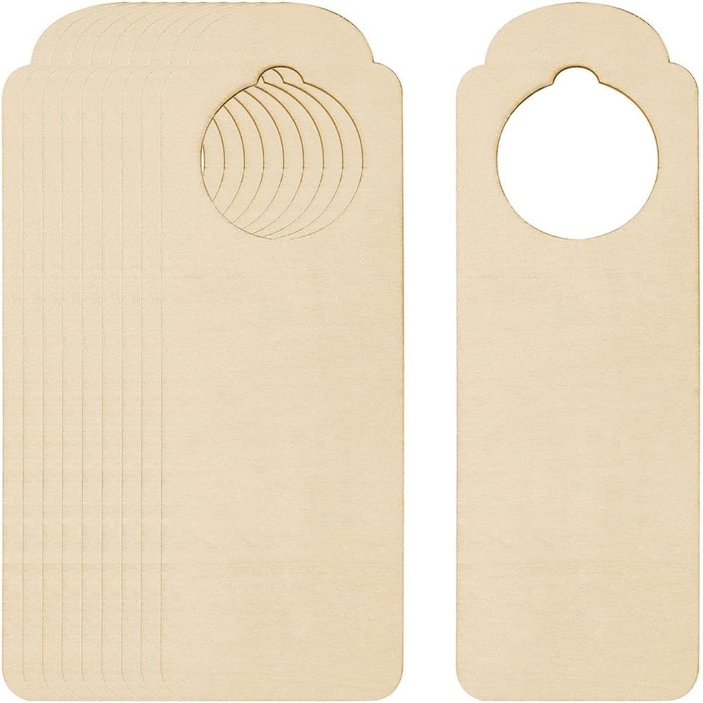 10pcs Unfinished Hanging Signs Blank Door Knob Hanger Wood Messages Plaque Door Hangers Message Board Memo Board for DIY Craft Supply