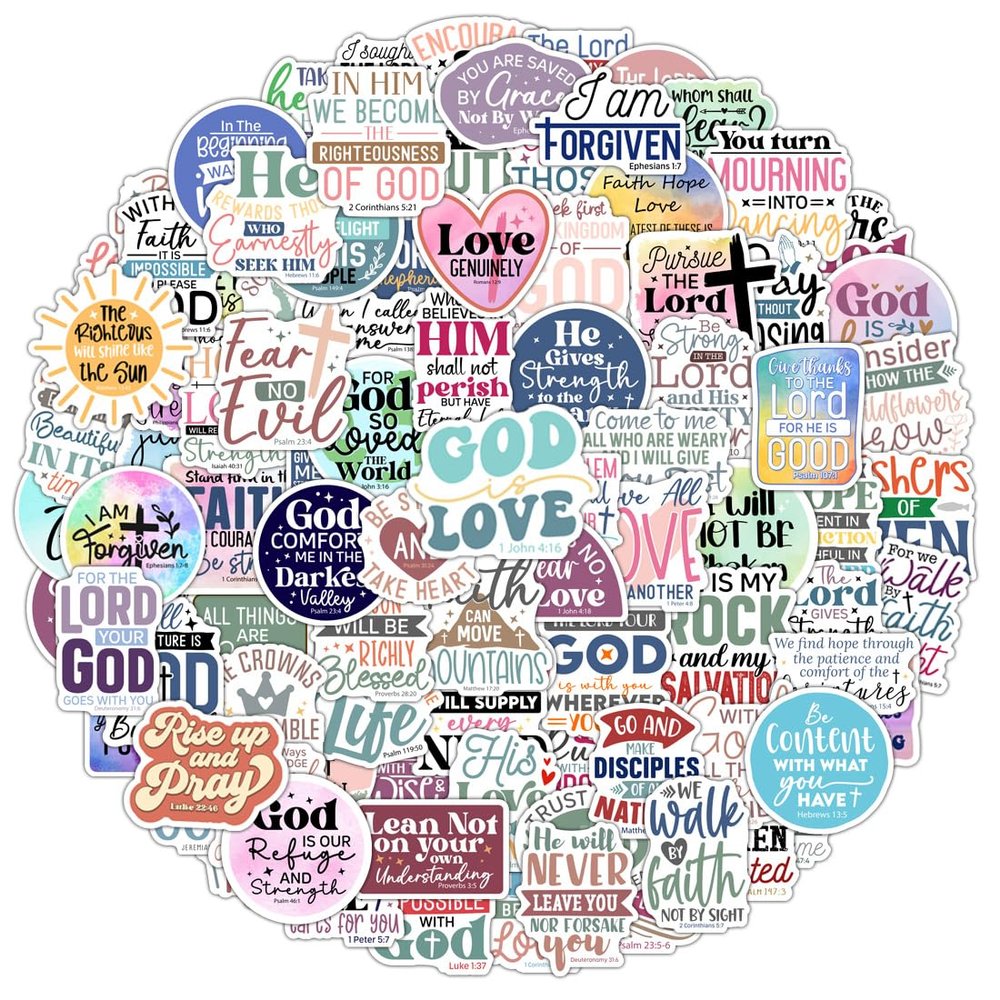 100 Pack Christian Scripture Stickers, Faith Inspiring Religious Gifts for Easter, Bible Study, Water Bottles, Bible Verse Stickers, Christian Gifts for Women, Kids, Teens, Boys and Girls (Scripture)