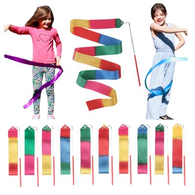 dervea Ribbon Dance Wands 20 Pack, Party Favors for Kids Goodie Bag Stuffers, Rainbow Birhtday Outdoor Party Games (multicolored ribbon with Red grip, 20pcs Set)