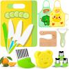 HAIMST 15 PCS Montessori Kitchen Tools, Toddler Knife Set for Real Cooking Kids Kitchen Knife Wooden Safe Knife Serrated Edges Plastic Toddler Knife Cutting Board Aprons Crinkle Cutters view 1