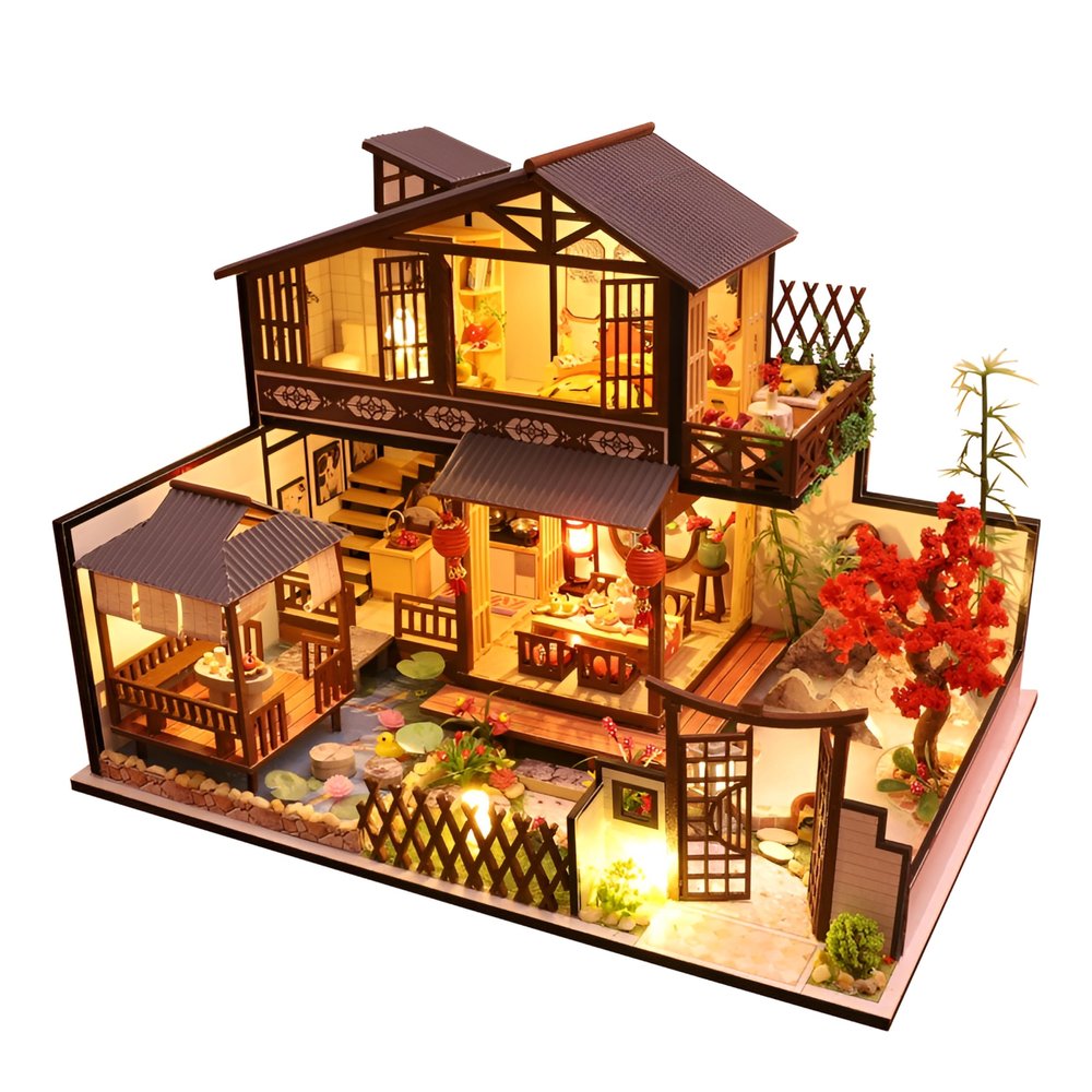CuteQi Miniature House Kit DIY House Kit Creative Room with Furniture Tiny House Making Kit with Light and Music HandmadeCrafts Gift for Adults & Friends and Lovers(Forest Nest Haven)