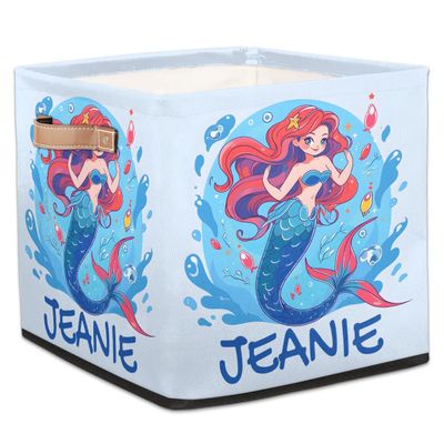 Foerrkelg Custom Name Storage Basket Cute Mermaids Personalize Foldable Rectangle Clothes Toys Storage Bin with Handle for Kids Girls Home Nursery Dorm Bedroom,Blue Mermaid 2