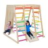EDOSTORY 7 in 1 Pikler Indoor Playground Jungle Gym Playset, Wooden Montessori Climber with Slide, Rock Climb Wall, Monkey Bars, Rope Ladder, Climbing Rope and Swing for KidsRainbow view 1