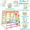 EDOSTORY 7 in 1 Pikler Indoor Playground Jungle Gym Playset, Wooden Montessori Climber with Slide, Rock Climb Wall, Monkey Bars, Rope Ladder, Climbing Rope and Swing for KidsRainbow view 3
