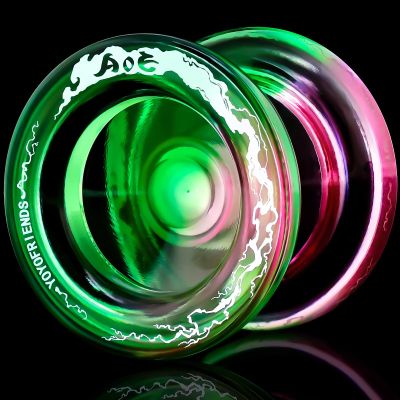 AOE Crystal Yoyo Wide Plastic Yoyo for Kids, Responsive Yoyos Fingerspin Trick Yo-yo Dual Purpose with KK Bearing, 10 Strings, Bearing Tool -Green Pink