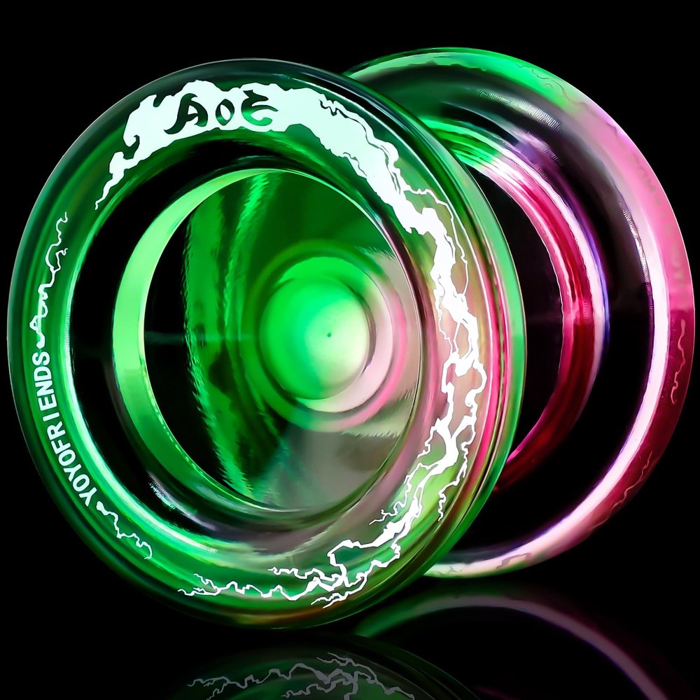 AOE Crystal Yoyo Wide Plastic Yoyo for Kids, Responsive Yoyos Fingerspin Trick Yo-yo Dual Purpose with KK Bearing, 10 Strings, Bearing Tool -Green Pink