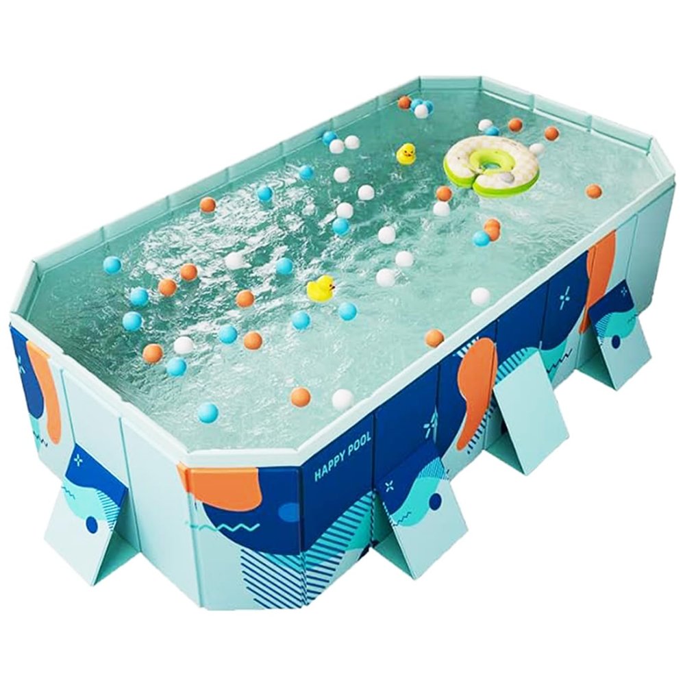 Buric Foldable Pool Non-Inflatable Swimming Pool for Family Adults Hard Plastic Shell Collapsible Rectangle Swimming Pool for Outside Backyard Portable Pet Dog Pool (118.11 in)