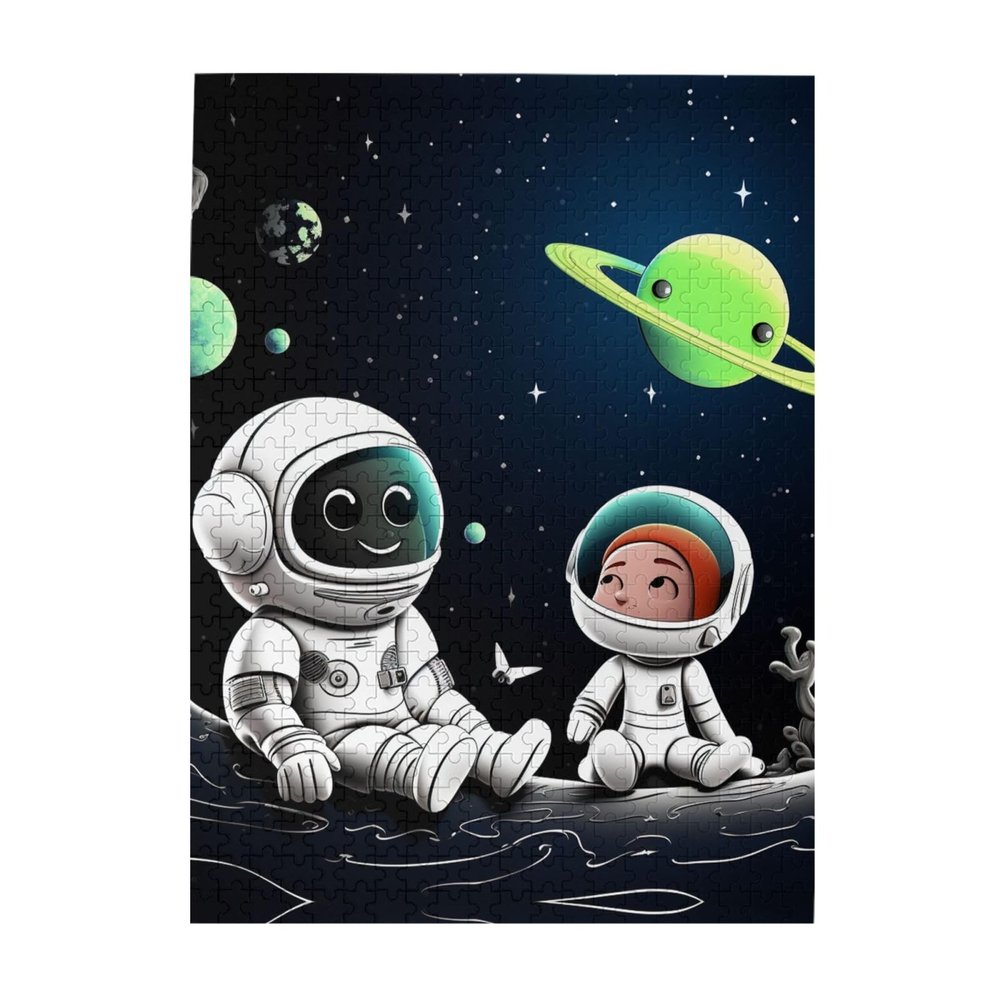 Astronaut and Alien Puzzles 500 Pieces Personalized Jigsaw Puzzles Wooden Photo Puzzle for Adults Family Picture Puzzle Gifts for Wedding Birthday Valentine's Day Gifts 15" x 20.4"