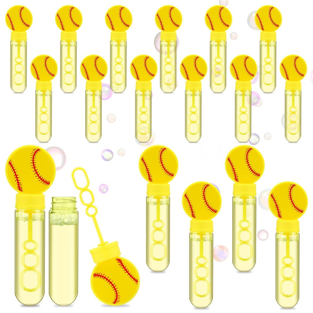 PullCrease 16 Pcs Big Softball Bubble Wands Party Favors Gifts Birthday Bubble Wand Bulk Softball Theme Birthday Party Supplies Decorations for Sport Lover Gifts Goodie Bag Stuffs