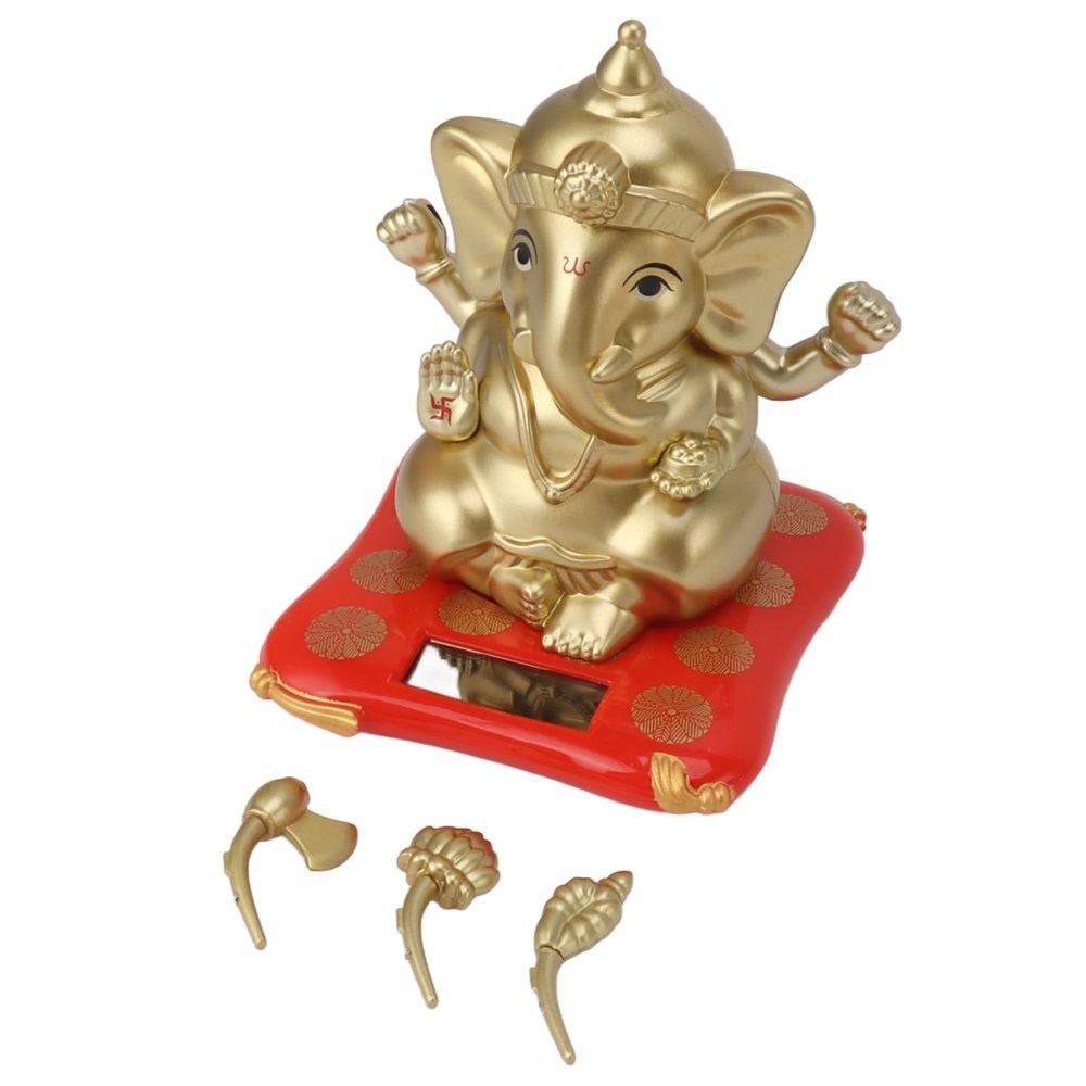 Zerone Solar Powered Ganesha Elephant God Statue for Car Dashboard, Decoration, Relaxing with Vivid Design (Gold)