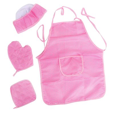 IEUDNS Kids Aprons Chef Costume Set Kitchen Dress up, Oven Mitt Kids Chef Hat and Apron Set Aprons for Cooking for Cosplay Gardening, Pink, 36cmx48cm
