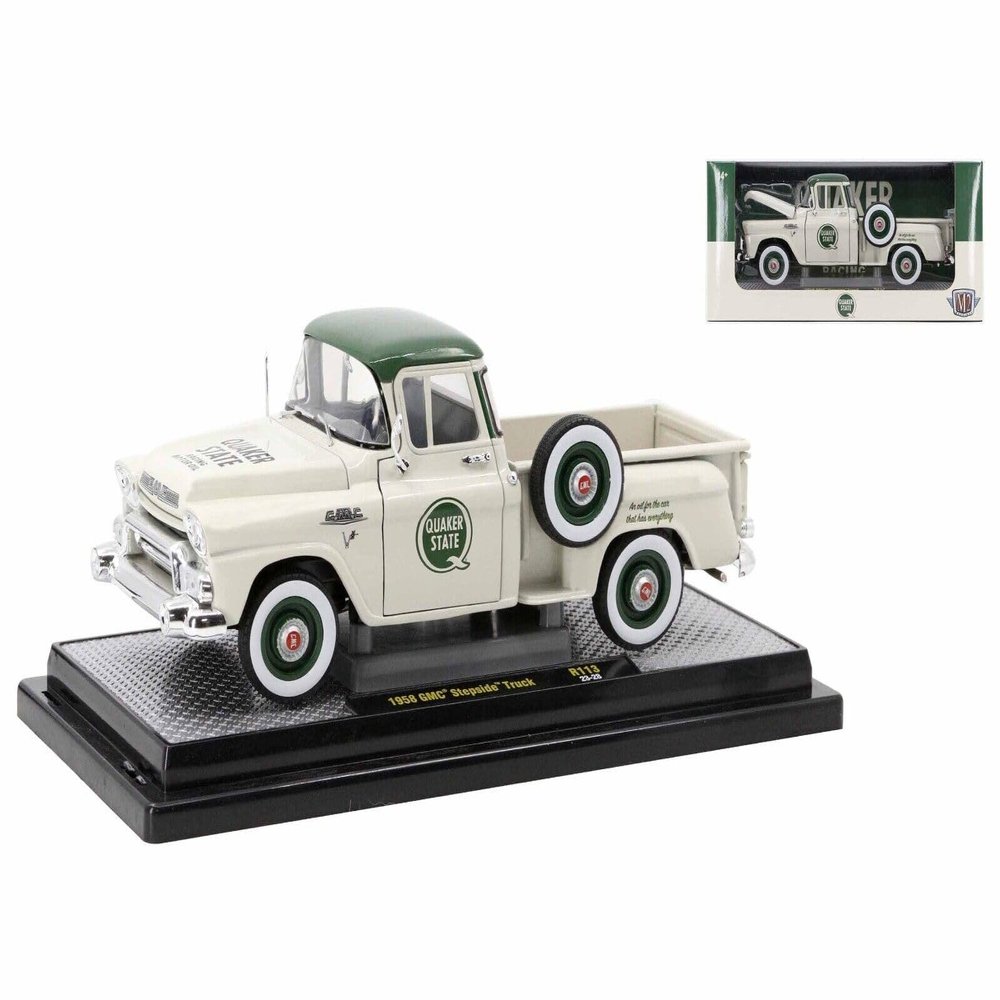 1958 Stepside Pickup Truck Light Beige with Green Top Limited Edition to 6650 Pieces Worldwide 1/24 Diecast Model Car by M2 40300-113B