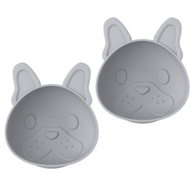 melii Silicone Suction Bowls for Babies and Toddlers, Bulldog, 10.1 oz - 2 Pack, 100% Food Grade Silicone, Animal Shaped, BPA Free, Dishwasher & Microwave Safe