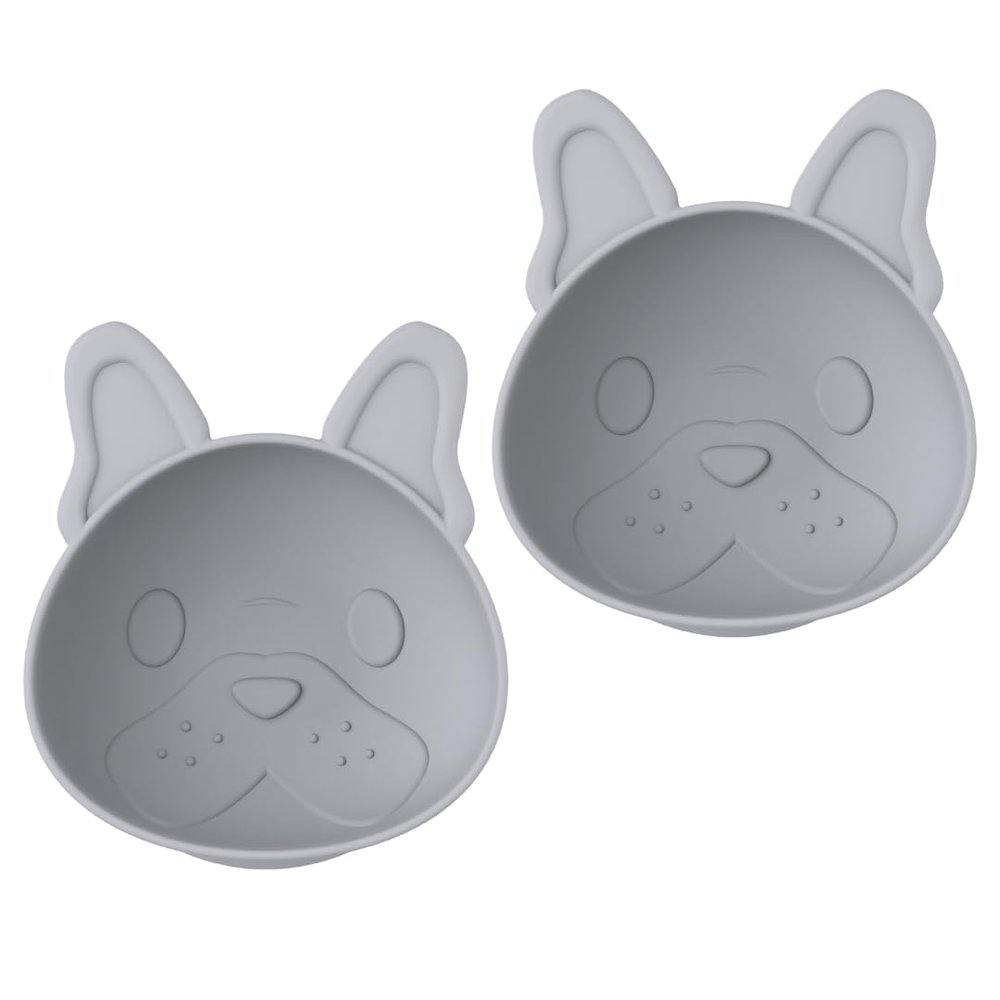 melii Silicone Suction Bowls for Babies and Toddlers, Bulldog, 10.1 oz - 2 Pack, 100% Food Grade Silicone, Animal Shaped, BPA Free, Dishwasher & Microwave Safe