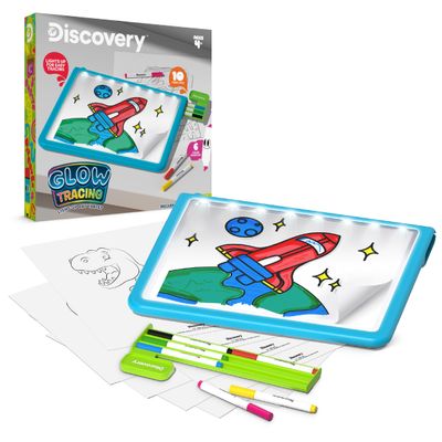 Discovery Glow Tracing Light-Up Art Tablet  Includes 10 Templates, 10 Blank Sheets, 6 Washable Markers| Writing Drawing Tablet for Kids| Craft Kit for Boys Girls| Doodle Board Drawing Pad Toy Gift