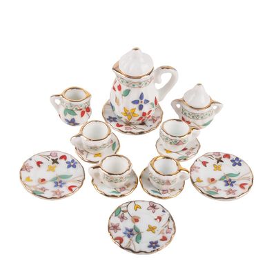 BAENRCY 1 Set 15 Pieces 1:12 Ceramics Tea Cup Set Lovely Dollhouse Decoration Set Dollhouse Kitchen Accessories (#3)