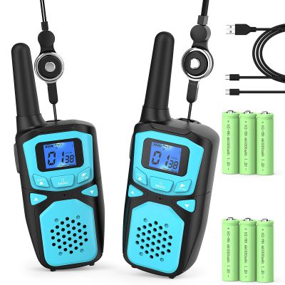 Walkie Talkies for Kids Rechargeable, 2 Pack Long Range Walkie-Talkie for Small 2 Way Radio Hands-Free Outdoor Camping, Hiking Talki with Wearable Lanyard Birthday Xmas Toys Gifts for Boys Girls Kids