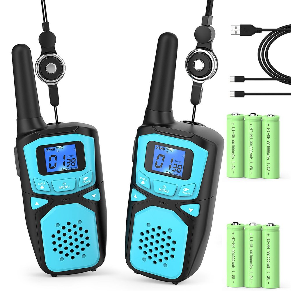 Walkie Talkies for Kids Rechargeable, 2 Pack Long Range Walkie-Talkie for Small 2 Way Radio Hands-Free Outdoor Camping, Hiking Talki with Wearable Lanyard Birthday Xmas Toys Gifts for Boys Girls Kids