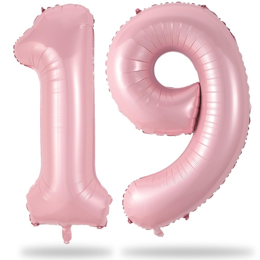 19th Birthday Balloon for Girls, 40 Inch Pastel Pink Number 19 Foil Balloons Self Inflating, Big Mylar Helium Light Pink 19 Balloons for Women Birthday Decor Anniversary Party Decorations Supplies