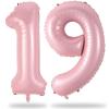 19th Birthday Balloon for Girls, 40 Inch Pastel Pink Number 19 Foil Balloons Self Inflating, Big Mylar Helium Light Pink 19 Balloons for Women Birthday Decor Anniversary Party Decorations Supplies view 1
