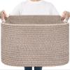 Goodpick Large Woven Storage Basket, 21.6" x 14.9" x 11.8" Blanket Basket for Living Room, Bedroom, Rectangle Rope Storage Organizer for Clothes, Toys, Brown view 1