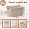 Goodpick Large Woven Storage Basket, 21.6" x 14.9" x 11.8" Blanket Basket for Living Room, Bedroom, Rectangle Rope Storage Organizer for Clothes, Toys, Brown view 3