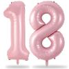 18 Foil Balloon Pastel Pink, 40 Inch Helium Number 1 & 8 Balloon for 18 Year Old Birthday Decorations, Large Self Inflating Mylar 18 Balloon for Girls 18th Birthday Party Anniversary Decor Supplies view 1