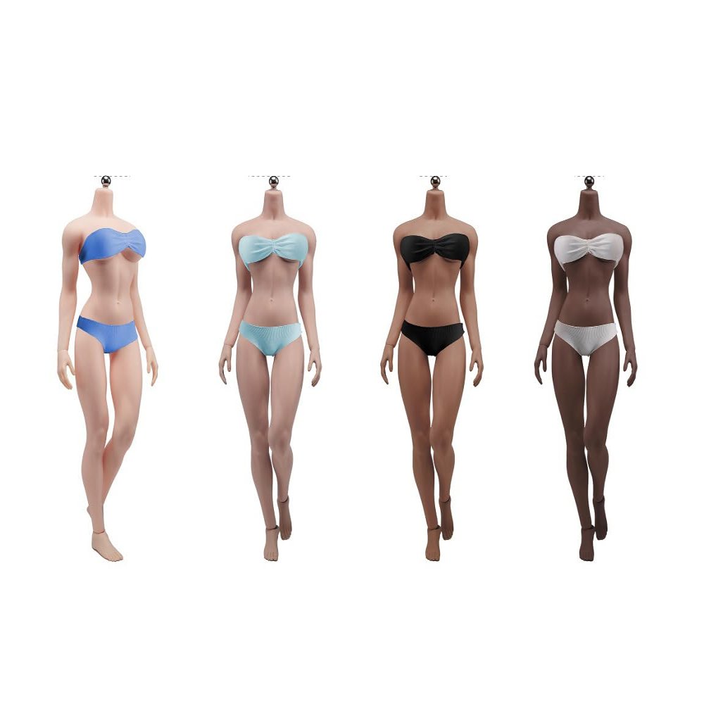 1/6 Scale Female Action Figure Body, 12inch Girl Seamless Super Flexible Pale/Suntan Figure Body Doll (S21C-Black Skin/Big Bust)