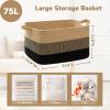 Goodpick Woven Blanket Basket, 21.6" x 14.9" x 11.8" Wicker Laundry Basket for Clothes, Storage Baskets for Organizing, Rectangle Rope Large Baskets for Storage, Black Jute view 3