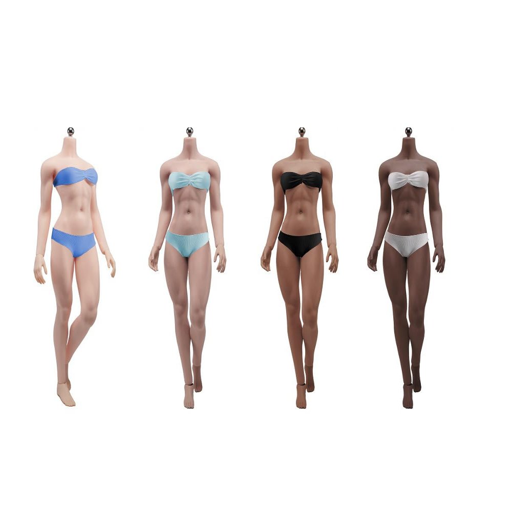1/6 Scale Female Action Figure Body, 12inch Girl Seamless Super Flexible Pale/Suntan Figure Body Doll (S22B-Brown Skin/Middle Bust Muscular Body)