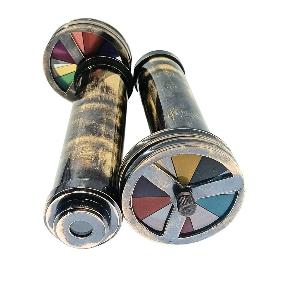 BAZROSS Handmade Brass Kaleidoscope Educational Gift | Vintage Collection Replica, Birthday, Every Occasion Gift for Adults and Kids - Brass Kaleidoscope with Double Wheel - (Pack of ONE)