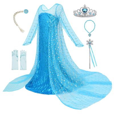 ReliParty Little Girls Snow Princess Dress Costume and Accessories, Blue,130