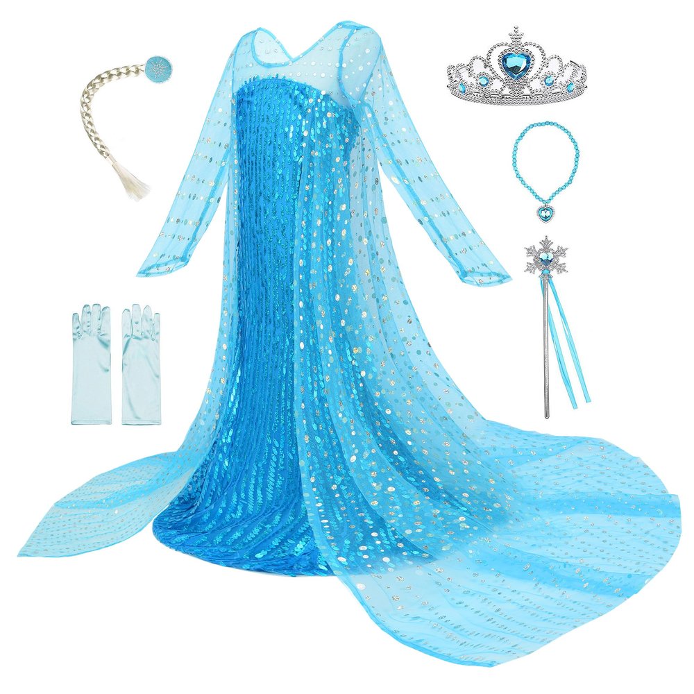 ReliParty Little Girls Snow Princess Dress Costume and Accessories, Blue,130