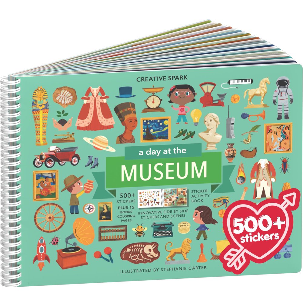 CUPKIN Sticker Book for Kids 2-4, 500+ Kids Stickers, A Day at The Museum 12 Coloring Pages 12 Side by Side Scenes, Fun Toddler Travel Activity Coloring and Sticker Books for Ages 4-8 + 8-10
