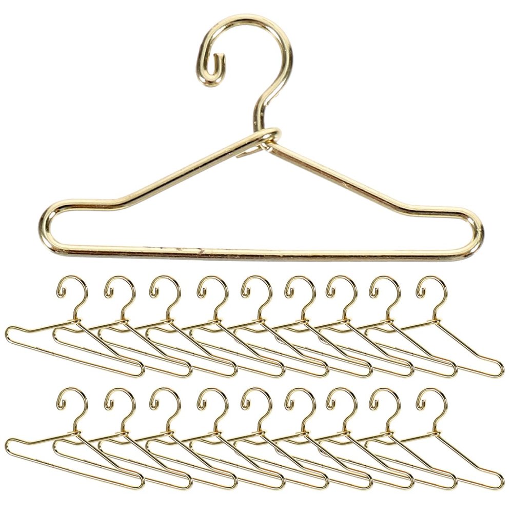 BUGUUYO 20 Pcs Tiny Metal Doll Clothes Hangers Mini Wire Closet Hangers for Dollhouse Accessories Small Doll Dress Display