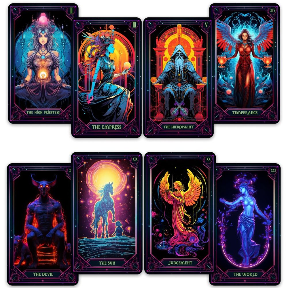 CRAFTERIAN Neon Tarot Cards 78 Tarot Cards Original Tarot Cards for Beginners and Experts with Guide Book and Foil EdgesFortune Telling Game, Divination Tools for All Skill Levels,.