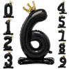 Eoopoon 42 Inch Crown Black Number Balloon, Number 0 Balloon with Base for Girls 0th Birthday Party Decoration, Anniversary Decor Theme Party Supplies (Black 6) view 1