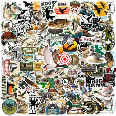 100Pcs Duck Hunting Stickers, Go Hunting Camo Adventure Vinyl Waterproof Sticker Decals for Water Bottle, Helmet, Laptop, Phone, Skateboard, Car, Bumper, Gifts for Hunting Birthday Party Supplies